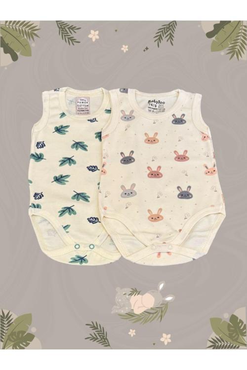 2'Li %100 Pamuk Desenli Çıt Çıtlı Erkek Kız Bebek Baby Kısa Kollu Body Zıbın