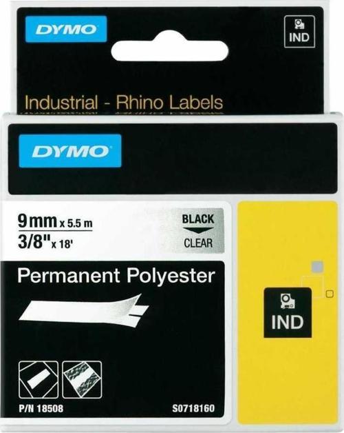 Rhino Pro 18508 Sabit Polyester Şerit 9mmx5,5m Şeffaf/Siyah