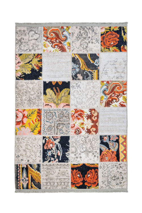 Braslovce Patchwork Beyaz Polyester Dikdörtgen Modern Desenli Pamuk Makinada Yıkanabilir Hav Toz Vermez Leke Tutmayan Kaymaz Taban Dijital Makine Baskı Salon Yolluk Mutfak Halı
