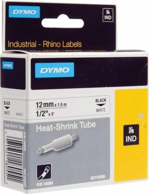 Rhino Pro Isıyla Küçülen Şerit 12mm x 1,5m Beyaz/Siyah (18055)