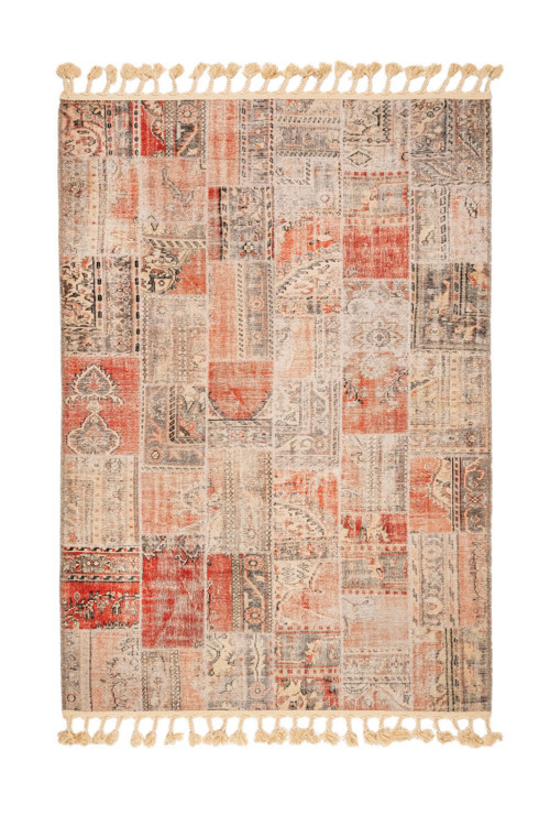 Brezice Patchwork Kahverengi Polyester Dikdörtgen Modern Desenli Pamuk Makinada Yıkanabilir Hav Toz Vermez Leke Tutmayan Kaymaz Taban Dijital Makine Baskı Salon Yolluk Mutfak Halı