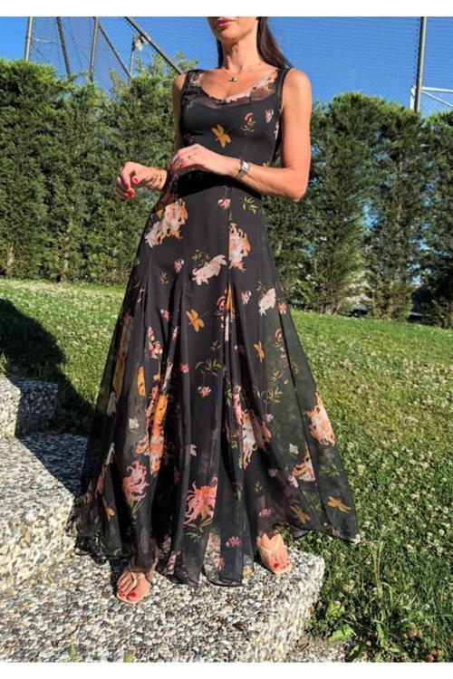 Askılı Şifon Maxi Elbise - 504815