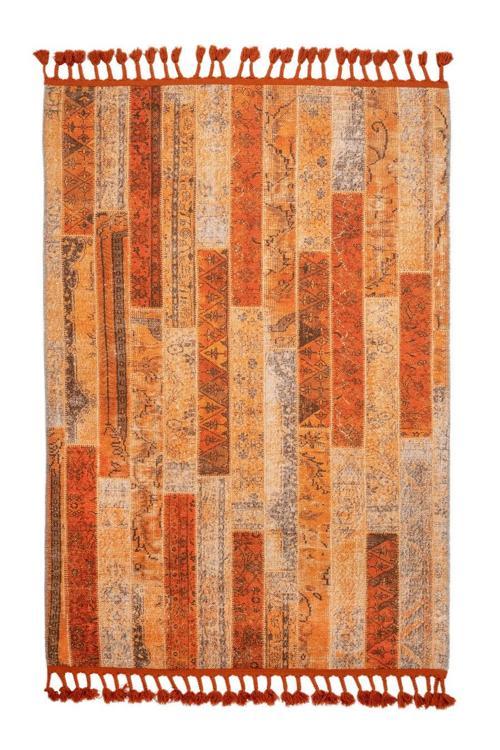 Bohinj Patchwork Turuncu Polyester Dikdörtgen Modern Desenli Pamuk Makinada Yıkanabilir Hav Toz Vermez Leke Tutmayan Kaymaz Taban Dijital Makine Baskı Salon Yolluk Mutfak Halı