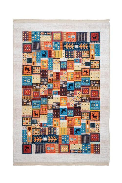 Bovec Patchwork Beyaz Polyester Dikdörtgen Modern Desenli Pamuk Makinada Yıkanabilir Hav Toz Vermez Leke Tutmayan Kaymaz Taban Dijital Makine Baskı Salon Yolluk Mutfak Halı