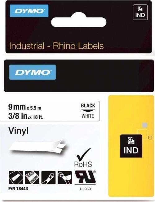 RhinoPRO Renkli Vinil Şerit 9mmx5,5m Beyaz/Siyah 18443