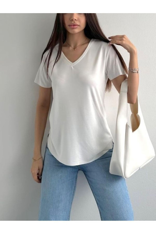 Kadın V Yaka Modal T-Shirt