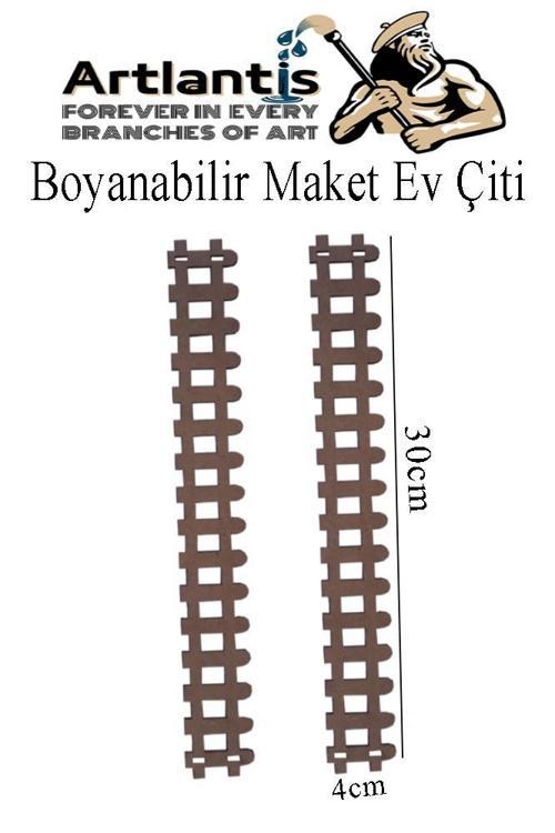 Boyanabilir Ahşap Maket Çit 2 Adet 30x4 cm Dekoratif Minyatür Bahçe Çiti Proje Tasarım Okul Hobi