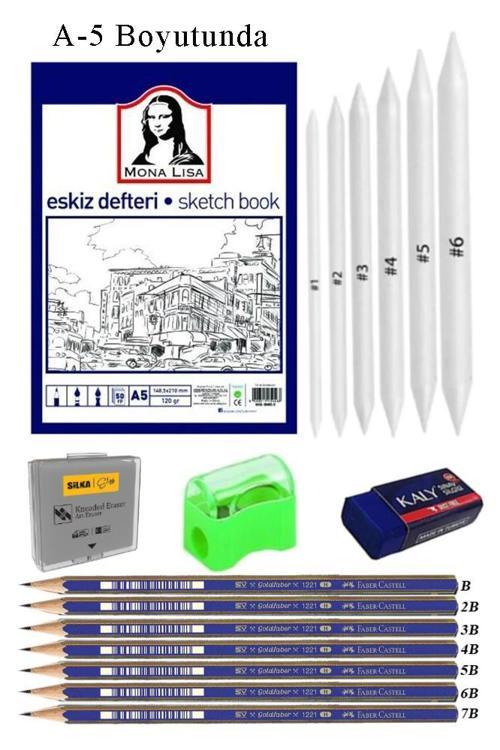 Eskiz Defteri A5 50 Yaprak Karakalem Çizim Seti Gölgelendirme Kalemi Hamur Silgi Faber Castell Dereceli Kalem Hobi Tasar