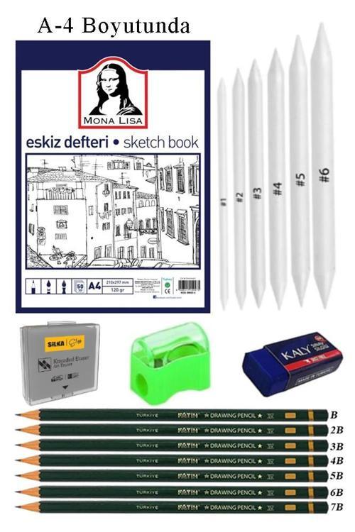 Eskiz Defteri A4 50 Yaprak Karakalem Çizim Seti Gölgelendirme Kalemi Hamur Silgi Fatih Dereceli Kalem Hobi Tasarım Seti