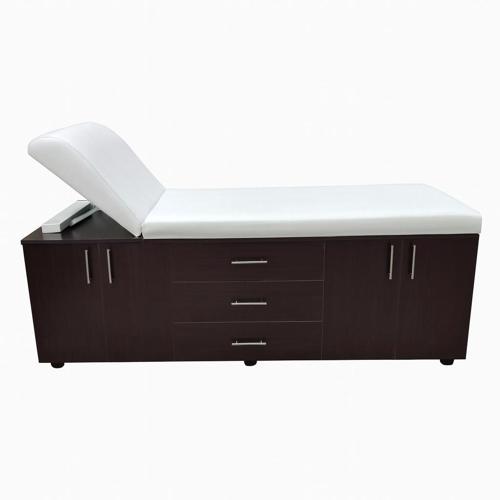 Ahşap Muayene Masası | 2 Dolaplı, 3 Çekmeceli ve Manuel Sırt Ayarlı Sağlam Yapı