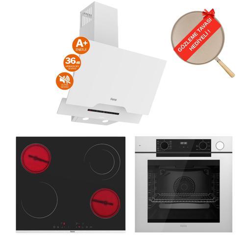 FryArt&Buharlı Lumetra Sessiz Davlumbaz Elektrikli Beyaz Ank. Set (D064-SA + MS263 + QEP64CB)