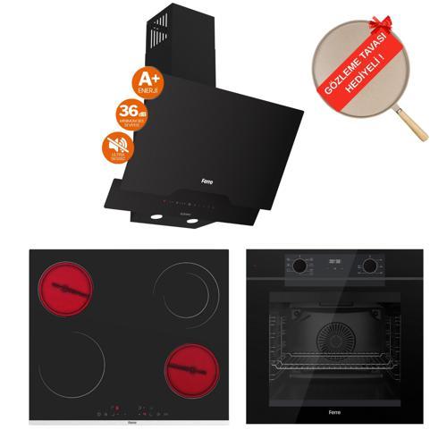FryArt&FlowArt Solivra Sessiz Davlumbaz Elektrikli Siyah Ank. Set (D063-SA + MS263 + QEP63CS)
