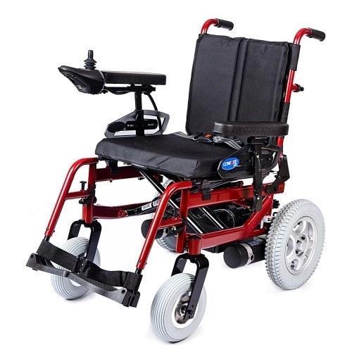 Akülü Tekerlekli Sandalye Bordo | 340W Motor, Yatarlı Sırt, Katlanabilir Alüminyum Şase