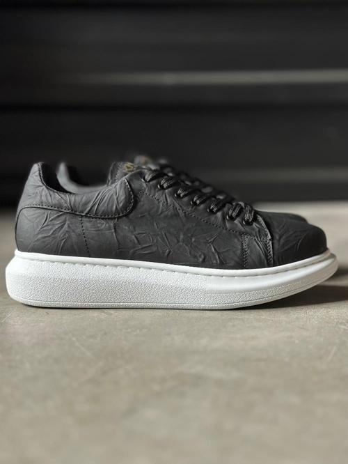 Yüksek Taban Günlük Ayakkabı 044 Siyah Beyaz Taban (Desenli)