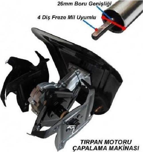 Motorlu Tırpan Çapa Aparatı 26 mm Kare Şaft