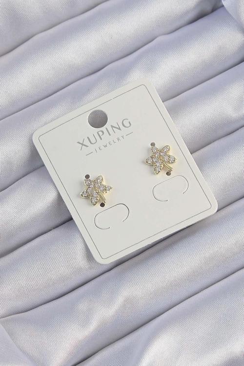 Xuping Gold Renk Zirkon Taşlı Yaprak Küpe 9380