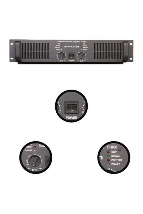 Omcron P-1000 2x500W Çift Çıkışlı Stereo Power Anfi Güç Anfisi