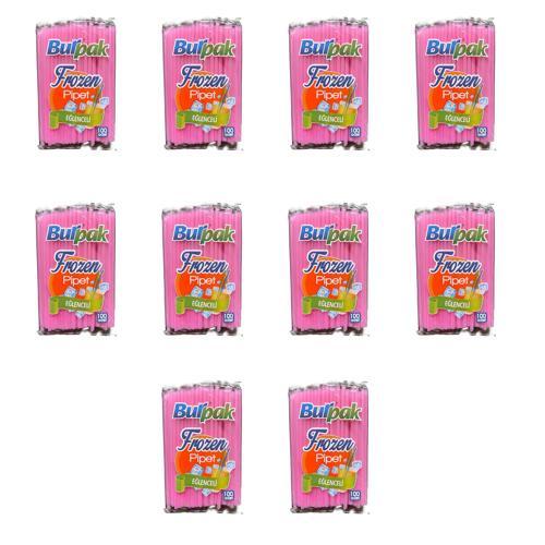 Frozen Kalın Kokteyl Buzlu İçecek Pipet - Düz - Pembe - 22 Cm. - 8 mm. -100 Adetlik 10 Paket