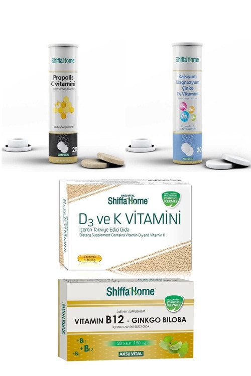 Sepetse 4Lü Vitamin Set B12 D3 K Vitamini Kalsiyum Magnezyum Çinko Propolis C Vitamini Birarada