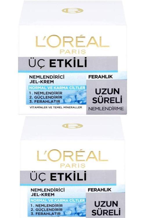 L'Oreal Paris 2 Adet Üç Etkili Nemlendirici Jel Krem Ferahlık 50 Ml - Nemlendirir-Güçlendirir-Ferahlatır