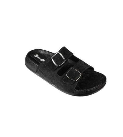 YAZKIŞ Kadın Siyah platin Çift Tokalı parlak Kumaş Terlik