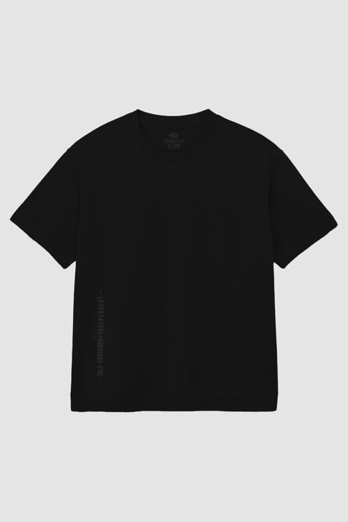 Siyah Baskılı O Yaka Rahat Form Battal Büyük Beden T-Shirt - 88472