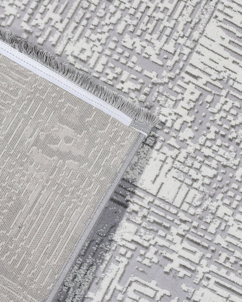 Keymar Gri Çerçeveli Etnik Modern Desenli Akrilik Hav Vermeyen Leke Tutmayan Kolay Temizlenen Yumuşak Makine Salon Yolluk Mutfak Halı