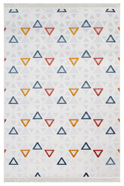 Keyson Krem Geometrik Etnik Modern Desenli Hav Vermeyen Leke Tutmayan Kolay Temizlenen Yumuşak Makine Salon Yolluk Mutfak Halı