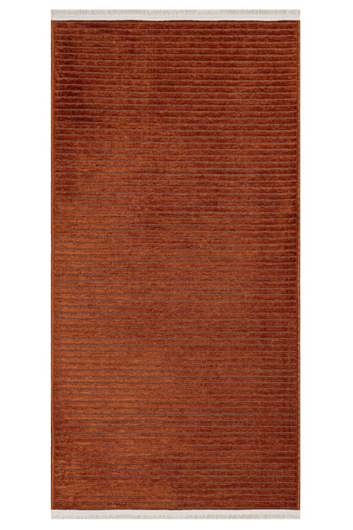 Abomination Turuncu Çizgili Etnik Modern Desenli Hav Vermeyen Leke Tutmayan Kolay Temizlenen Yumuşak Makine Salon Yolluk Mutfak Halı