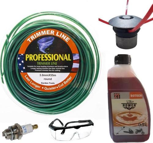 Motorlu Tırpan Aksesuar Set - 55 mt Misina-Ahtapot Başlık-Gözlük-Buji-0.5 lt 2T Yağ