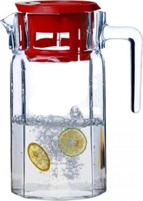 Köşem Sürahi  1 5 litre  Kırmızı Kapaklı Cam Sürahi