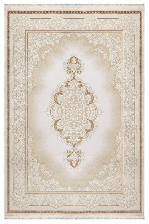 Yuliya Klasik Bej Viskon Dikdörtgen Modern Desenli Akrilik Hav Vermeyen Leke Tutmayan Kolay Temizlenen Yumuşak Makine Salon Yolluk Mutfak Halı