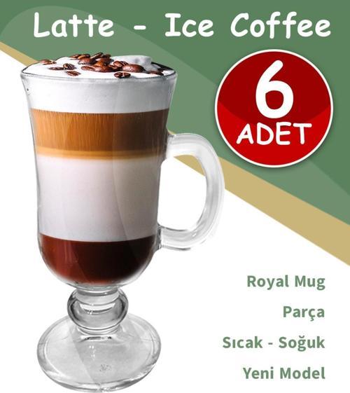 6lı Latte Bardağı Soğuk Kahve Kupa Kulplu Milkshake Bardağı Kokteyl Kupa
