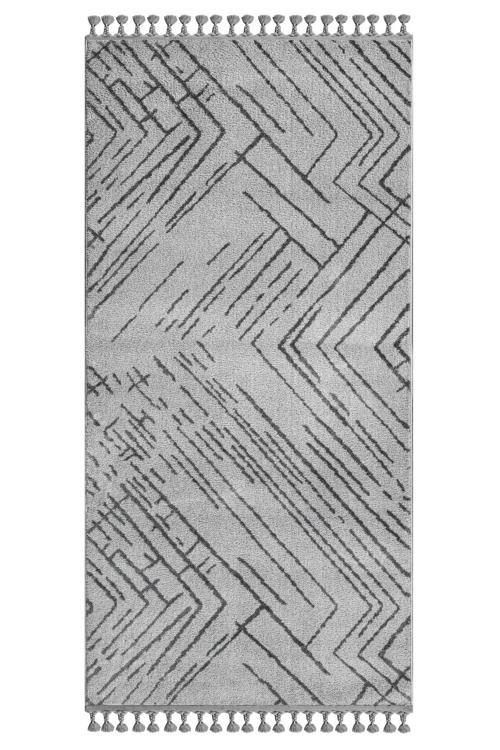 Florence Çizgili Gri Polyester Dikdörtgen Modern Desenli Akrilik Hav Vermeyen Leke Tutmayan Kolay Temizlenen Yumuşak Makine Salon Yolluk Mutfak Halı