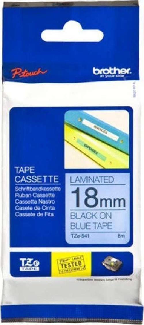TZE-541 18 mm Mavi Üzeri Siyah Laminasyonlu Etiket