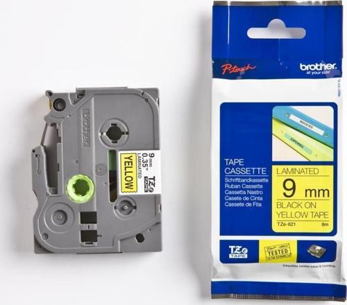 TZE-621 9 mm Sarı Üzeri Siyah Laminasyonlu Etiket