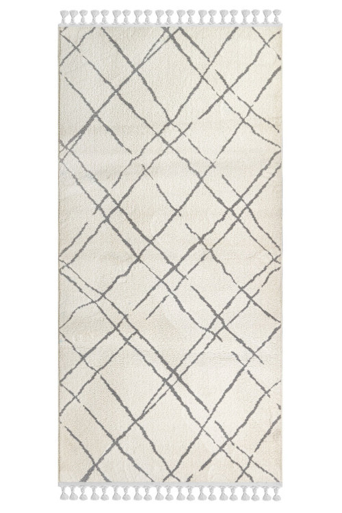 Neve Çizgili Krem Polyester Dikdörtgen Modern Desenli Akrilik Hav Vermeyen Leke Tutmayan Kolay Temizlenen Yumuşak Makine Salon Yolluk Mutfak Halı