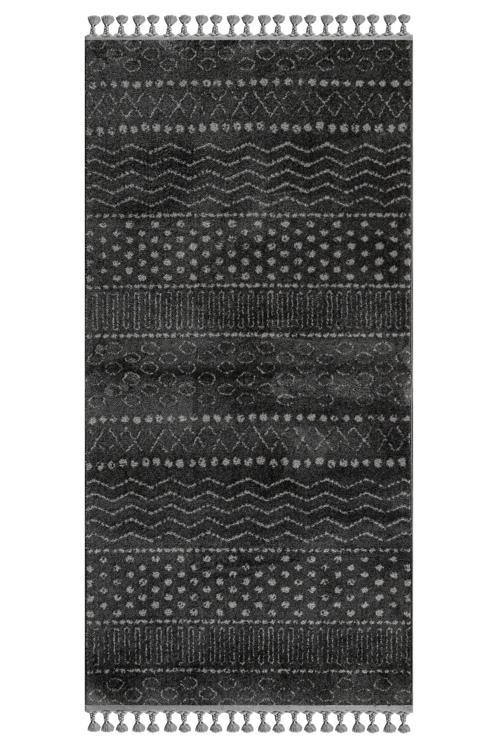 Juno Çizgili Siyah Polyester Kare Modern Desenli Akrilik Hav Vermeyen Leke Tutmayan Kolay Temizlenen Yumuşak Makine Salon Yolluk Mutfak Halı