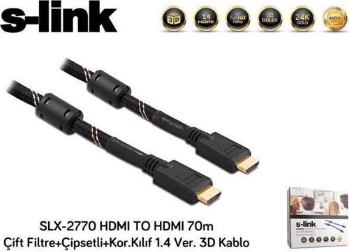 SLX-2770 HDMI TO HDMI 70m Çift Filtre+Çipsetli+Kor.Kılıf 1.4 Ver. 3D Kablo