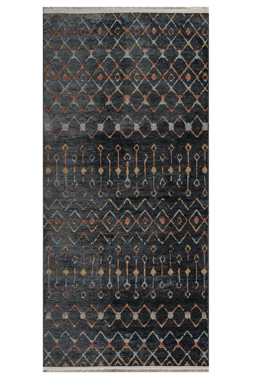 Rasha Geometrik Siyah Polyester Dikdörtgen Modern Desenli Akrilik Hav Vermeyen Leke Tutmayan Kolay Temizlenen Yumuşak Makine Salon Yolluk Mutfak Halı