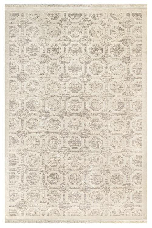 Manal Geometrik Krem Polyester Dikdörtgen Modern Desenli Akrilik Hav Vermeyen Leke Tutmayan Kolay Temizlenen Yumuşak Makine Salon Yolluk Mutfak Halı