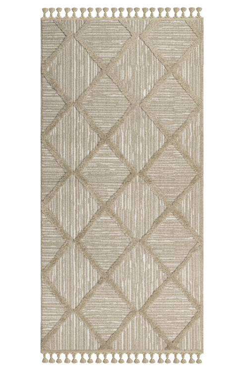 Chincholi Geometrik Bej Polyester Dikdörtgen Akrilik Kolay Temizlenen Yumuşak Makine Salon Halı-I-Krm-Loop-LP005A-80x150