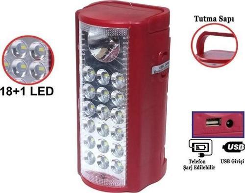 AstraSilver Black Watton Şarjlı Parlak Işık 18+1 LED Işıldak Telefon Şarj Edebilir Fener (19,3cm x 8,4cm x 9,5cm