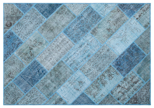Turkuaz Patchwork Etnik Modern Desenli Yün Hav Toz Vermez Leke Tutmayan Salon Yolluk Mutfak El Dokuma Halı