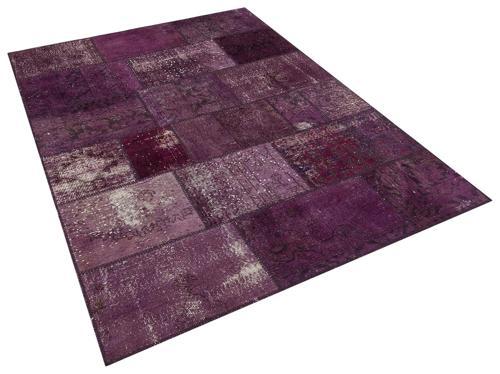 Mor Patchwork Etnik Modern Desenli Yün Hav Toz Vermez Leke Tutmayan Salon Yolluk Mutfak El Dokuma Halı