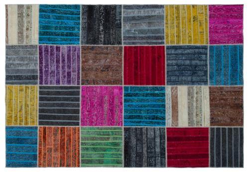 Kırmızı Patchwork Etnik Modern Desenli Yün Hav Toz Vermez Leke Tutmayan Salon Yolluk Mutfak El Dokuma Halı