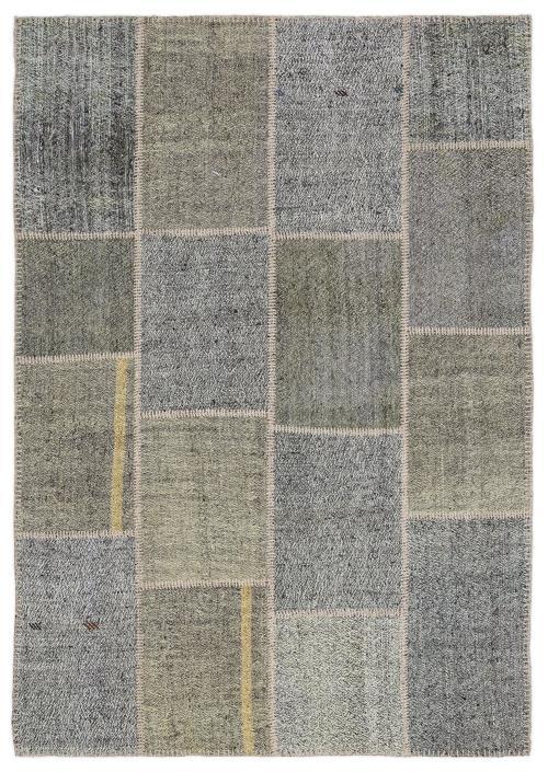 Teselya Gri Patchwork Etnik Modern Desenli Yün Hav Toz Vermez Leke Tutmayan Salon Yolluk Mutfak El Dokuma Halı