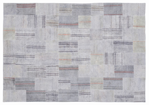 Gri Patchwork Etnik Modern Desenli Yün Hav Toz Vermez Leke Tutmayan Salon Yolluk Mutfak El Dokuma Halı