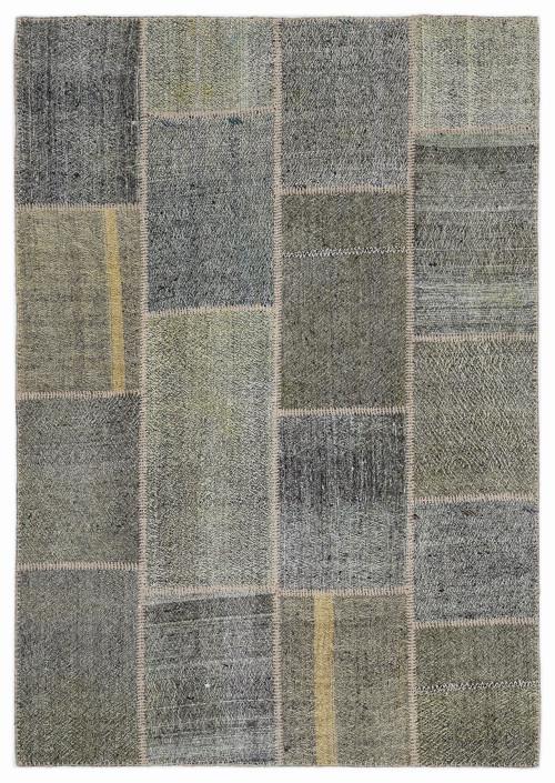Teselya Gri Patchwork Etnik Modern Desenli Yün Hav Toz Vermez Leke Tutmayan Salon Yolluk Mutfak El Dokuma Halı