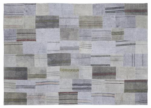 Gri Patchwork Etnik Modern Desenli Yün Hav Toz Vermez Leke Tutmayan Salon Yolluk Mutfak El Dokuma Halı